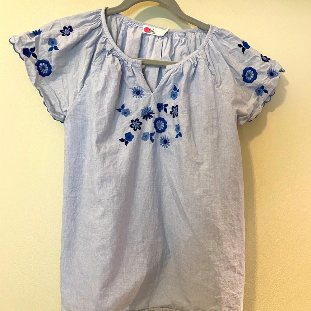 Mini Boden short sleeved floral embroidered blouse 15-16 yr